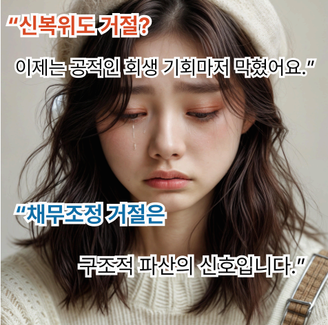 채무조정 실패 후 좌절하는 채무자의 모습과 무너진 일상