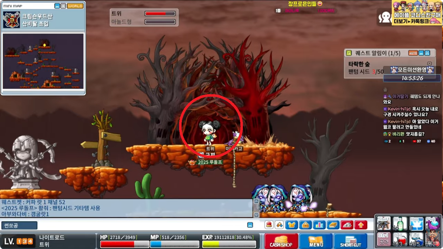 메이플랜드(메랜) 크림슨우드 맵 이동 사진(위험의 길)