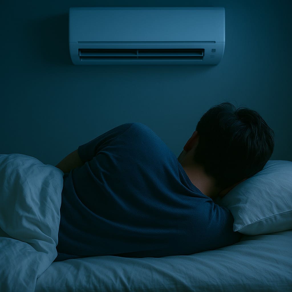 에어컨이 켜진 방에서 잠을 자는 사람