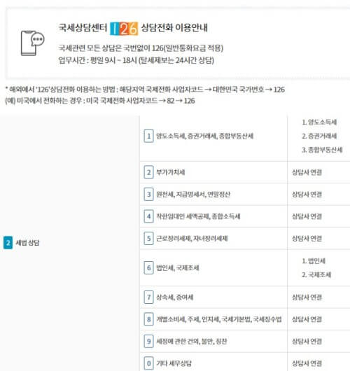 국세상담센터 홈페이지