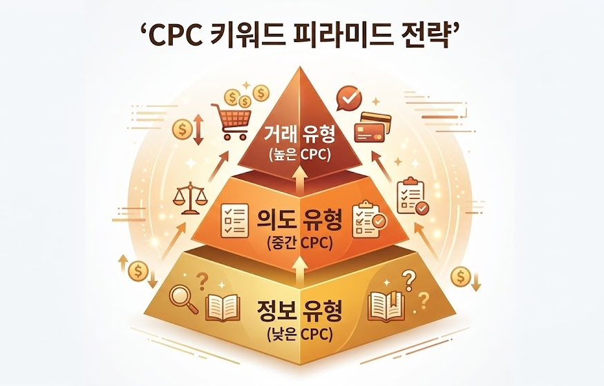 CPC keyword pyramid strategy three levels informational intentional transactional naver blog revenue optimization