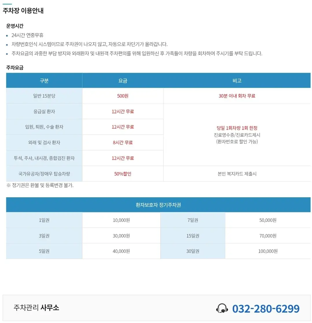 부평동 가톨릭대학교 인천성모병원 주차장 위치 및 주차비 안내