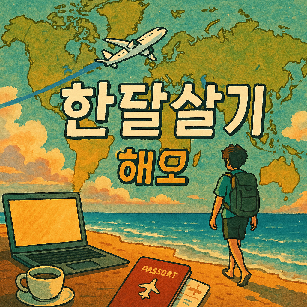 해외 한달살기를 떠나는 남자 일러스트