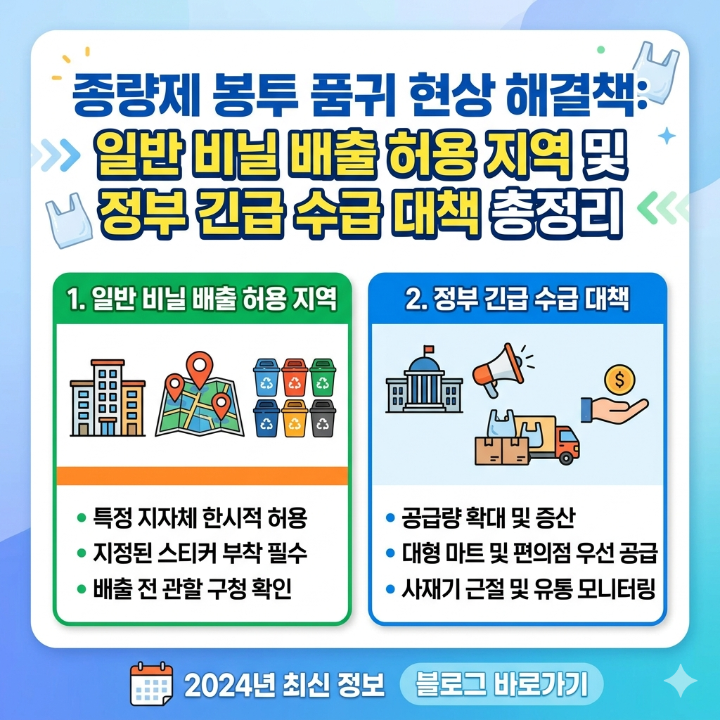 종량제 봉투 품귀 현상 해결책: 일반 비닐 배출 허용 지역 및 정부 긴급 수급 대책 총정리