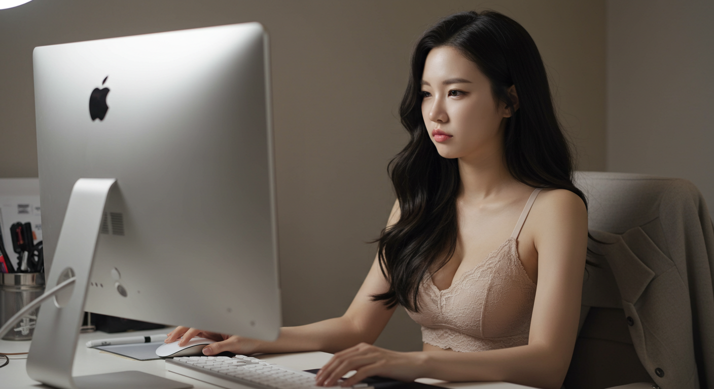 컴퓨터를 하는 여성