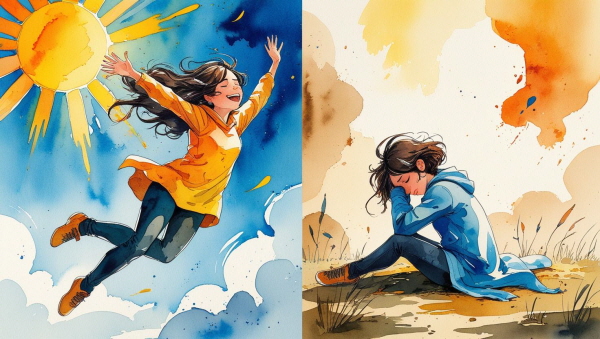 ENFP는 한순간에 하늘 끝까지 오르고, 또 다른 순간엔 바닥으로 떨어지는 감정을 경험합니다에 관한 그림