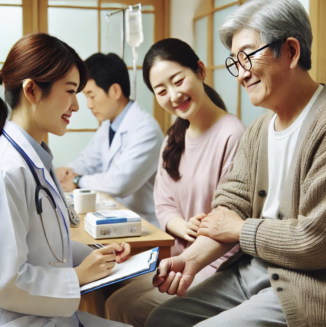 보건소에서 의료진의 도움을 받는 모습