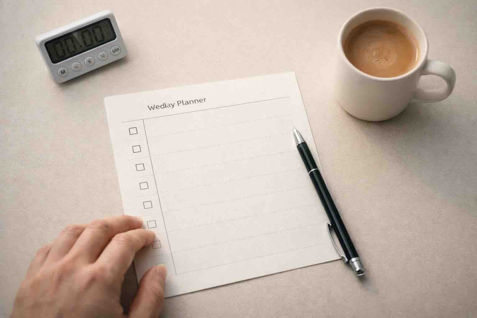 현실적인 7일 실천 플랜 체크리스트 플랫레이 이미지