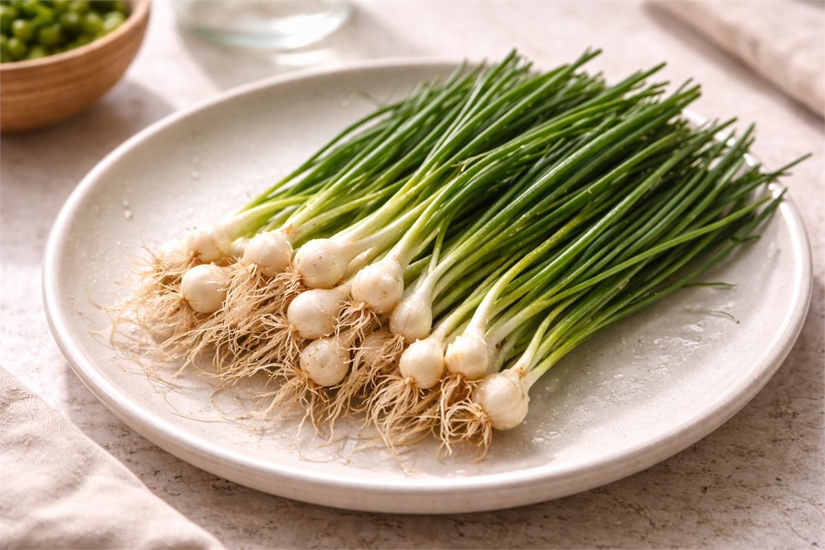 달래의 가는 잎과 작은 알뿌리가 잘 드러난 모습