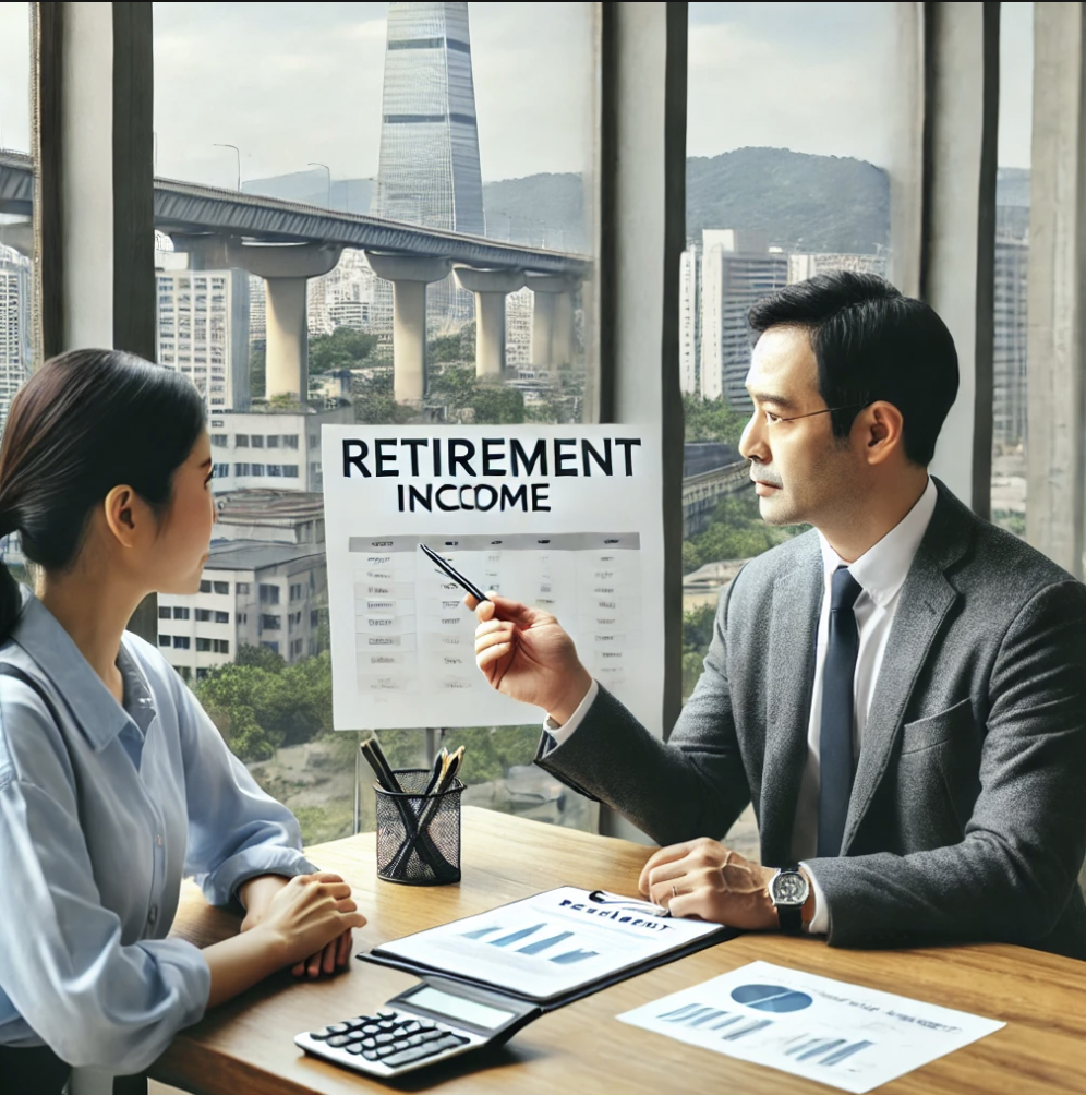 사무실에서 퇴직소득에 대해 상담하는 장면