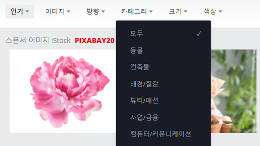 픽사베이(Pixabay) 검색 필터링 카테고리