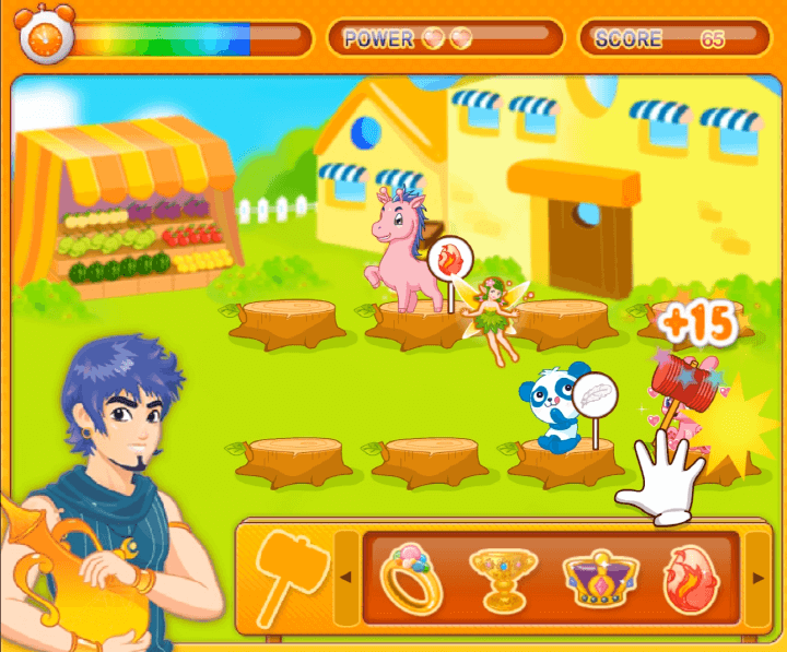 와글와글-장터-아르바이트-중급-쥬니어네이버-플래시게임-플레이2-불량-아이템을-들고있는-동물에게-뿅망치로-때리고-점수를-획득하는-화면