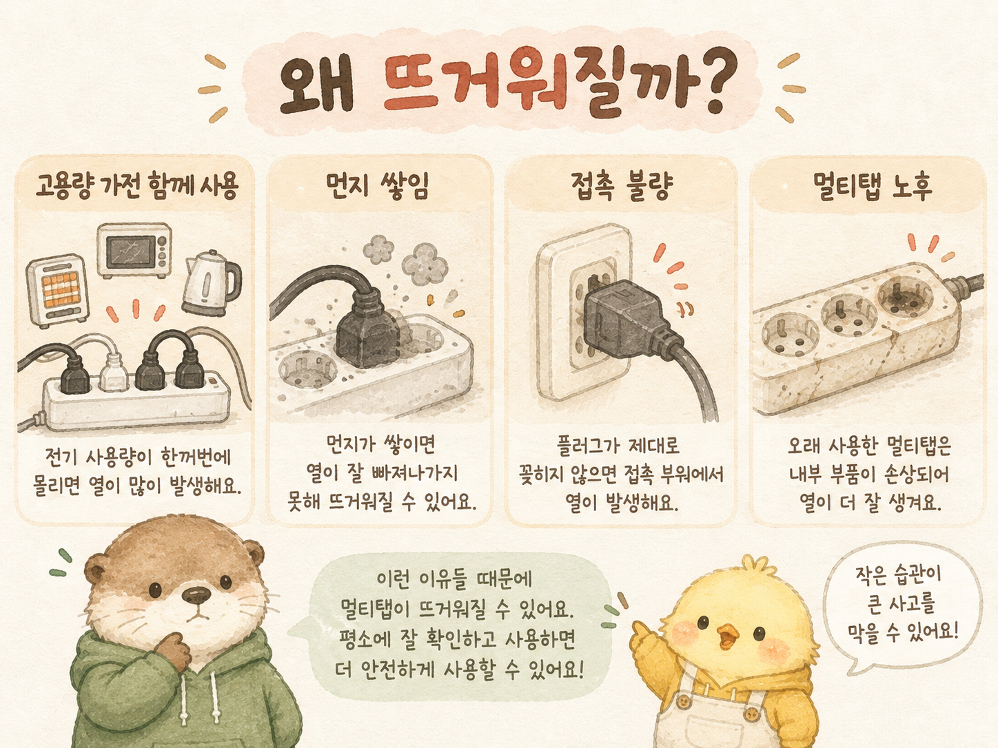 멀티탭이 뜨거울 때 확인해야 할 원인과 점검 포인트를 정리한 이미지