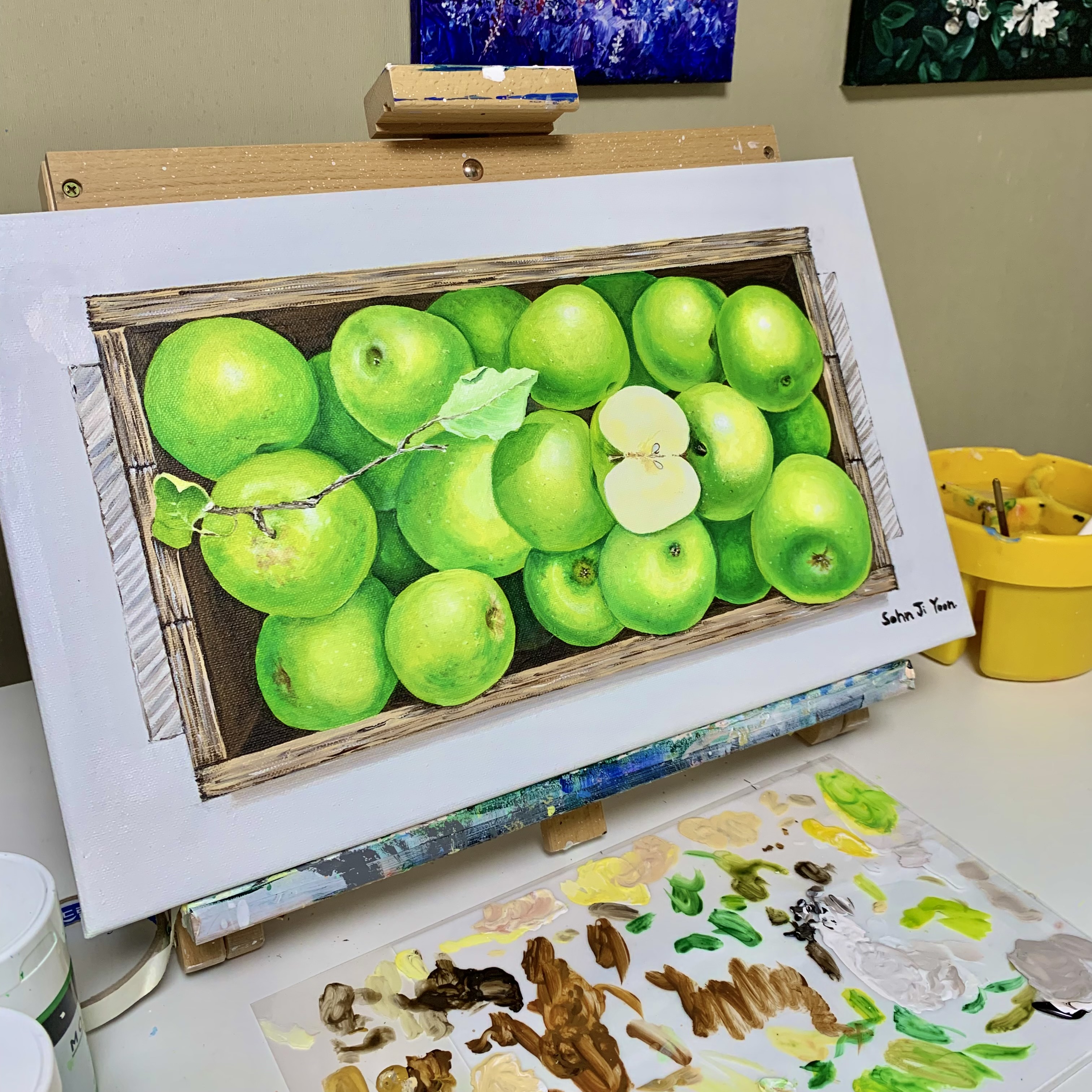 부자되는 청사과 정물화 아크릴 물감으로 그리기