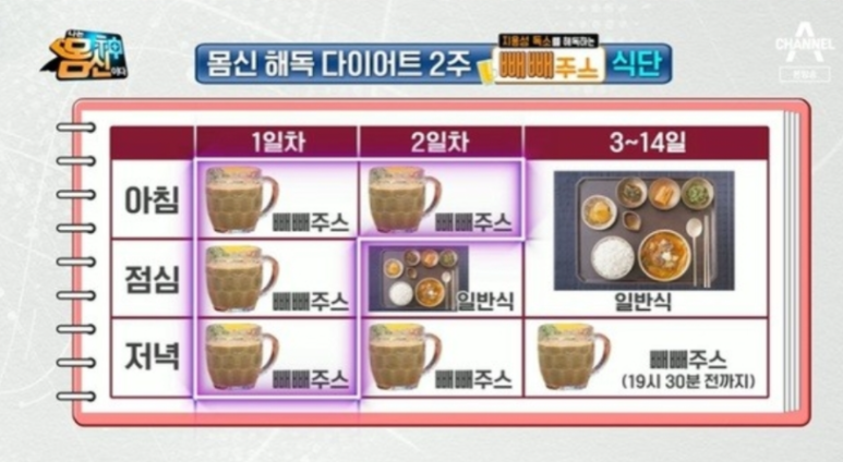 빼빼주스 섭취 방밥 식단