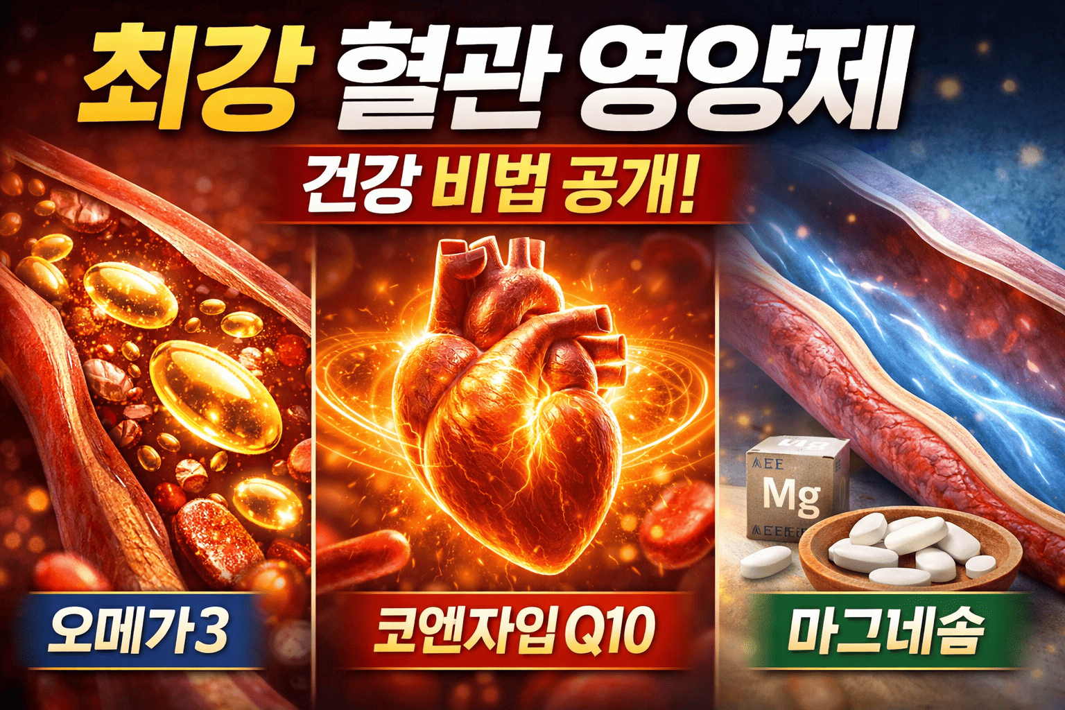 혈관 건강 영양제 (오메가3, 코엔자임Q10, 마그네슘)