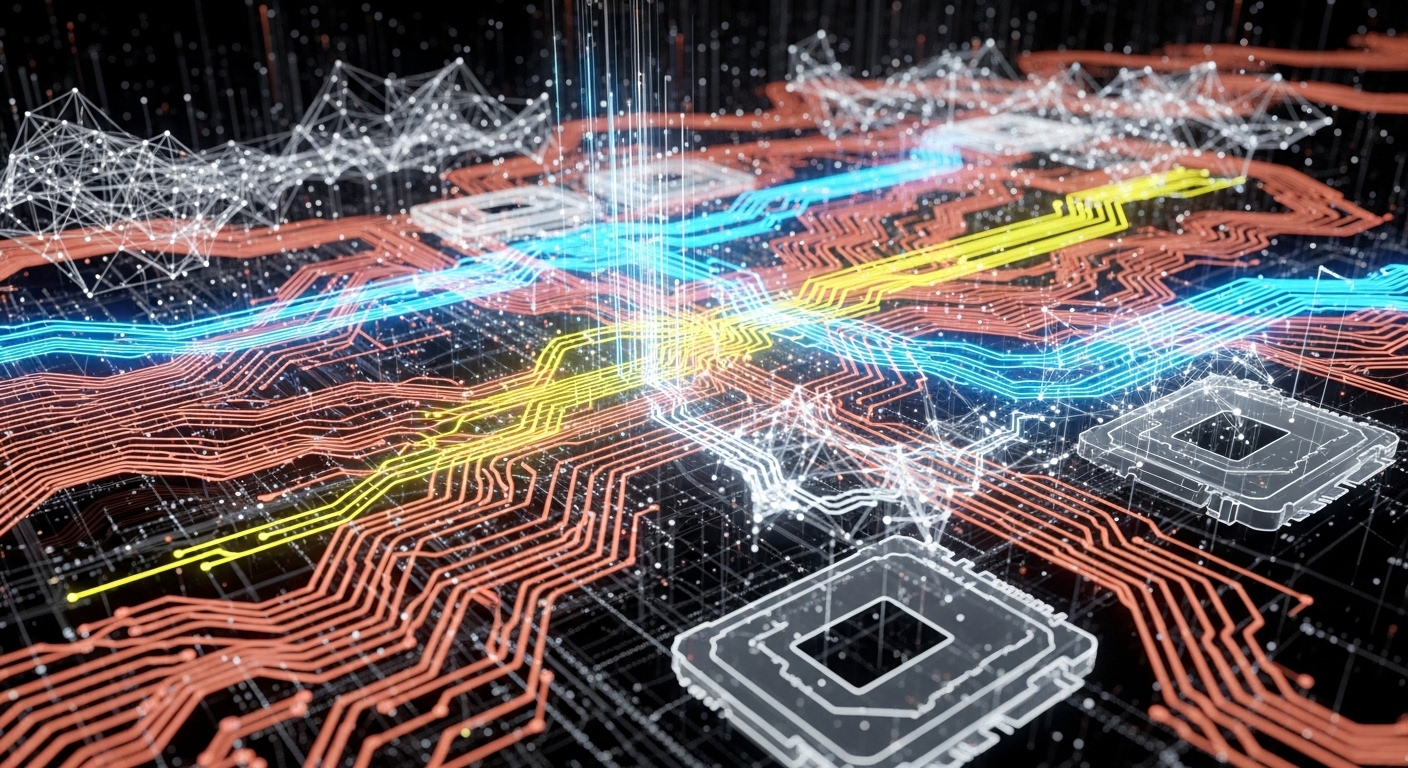 엔비디아 쿠다 소프트웨어 생태계를 시각화한 이미지, 코드와 GPU가 유기적으로 연결된 모습.