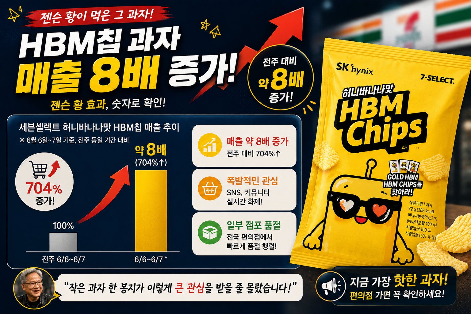 HBM칩 과자 매출 8배 증가와 젠슨 황 효과 설명 이미지