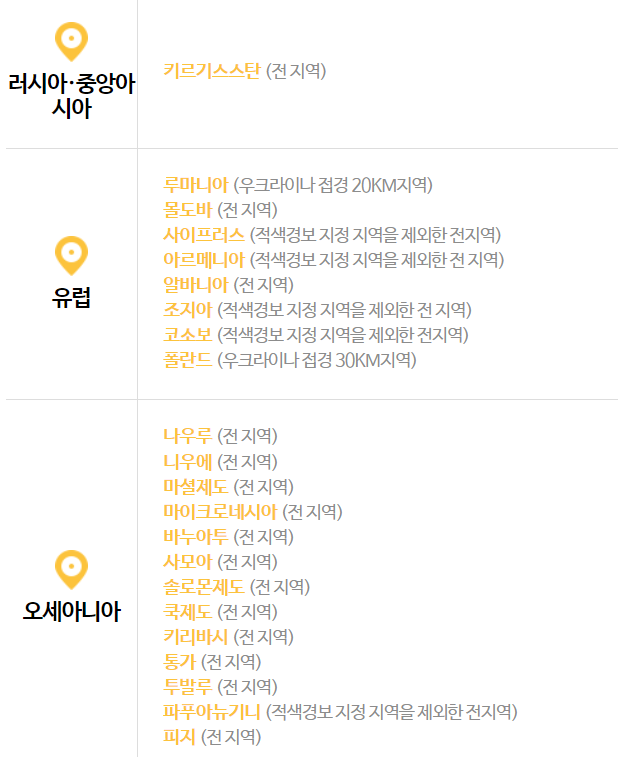 여행자제 단계인 나라