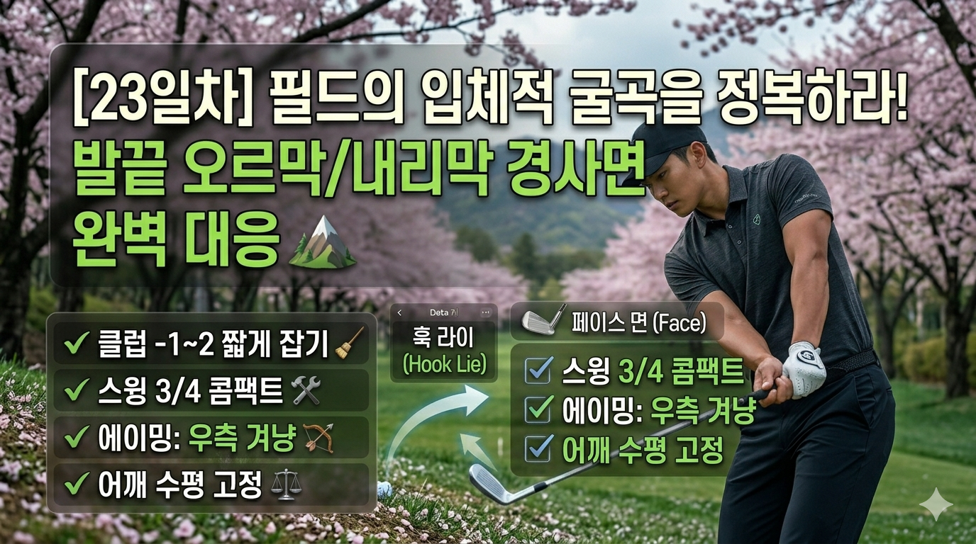평지처럼 휘두르지 마라!
발끝 오르막/내리막 경사면 완벽 대응법