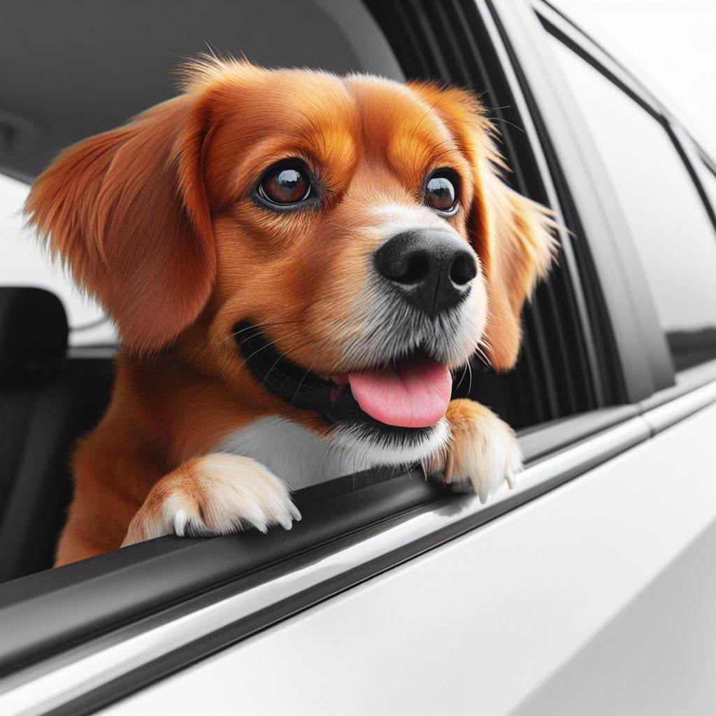 차 밖에 얼굴 내미는 강아지