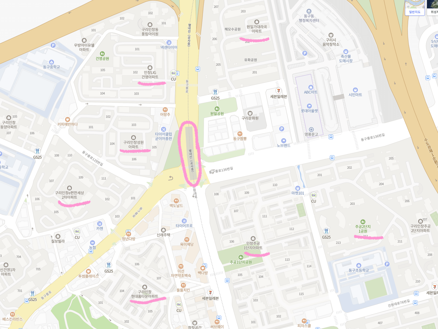 별내선, 8호선연장선, 별내역, 동구릉역, 구리역, 장자호수공원역, 암사역사공원역