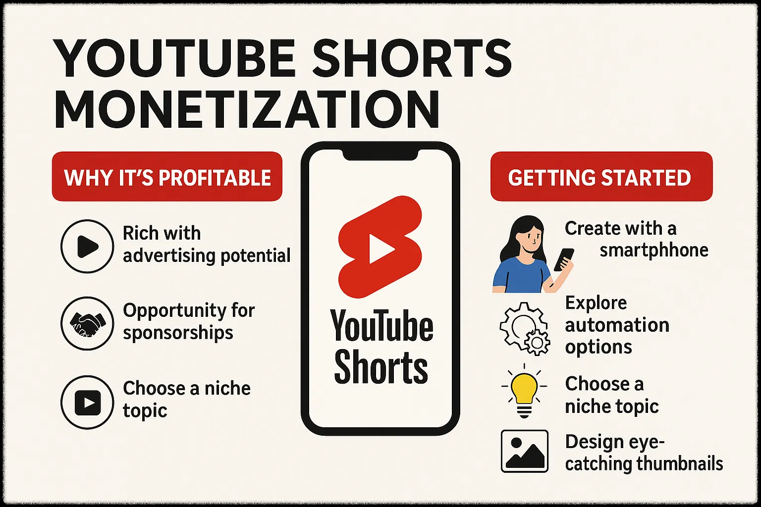 유튜브 쇼츠의 수익 구조와 시작 절차를 요약한 이미지