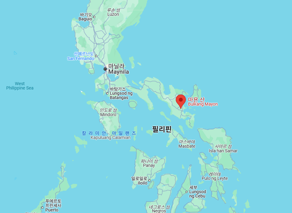 마욘산 위치를 알 수 있는 지도