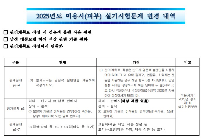 피부 실기시험 변경