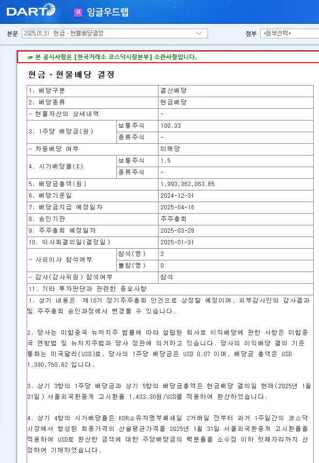 잉글우드랩(950140) 2025년 배당일
