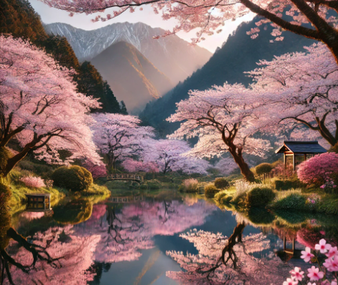 벛꽃이 피어 있는 호수