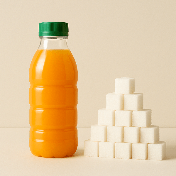 오렌지 주스 옆 쌓여있는 설탕이미지