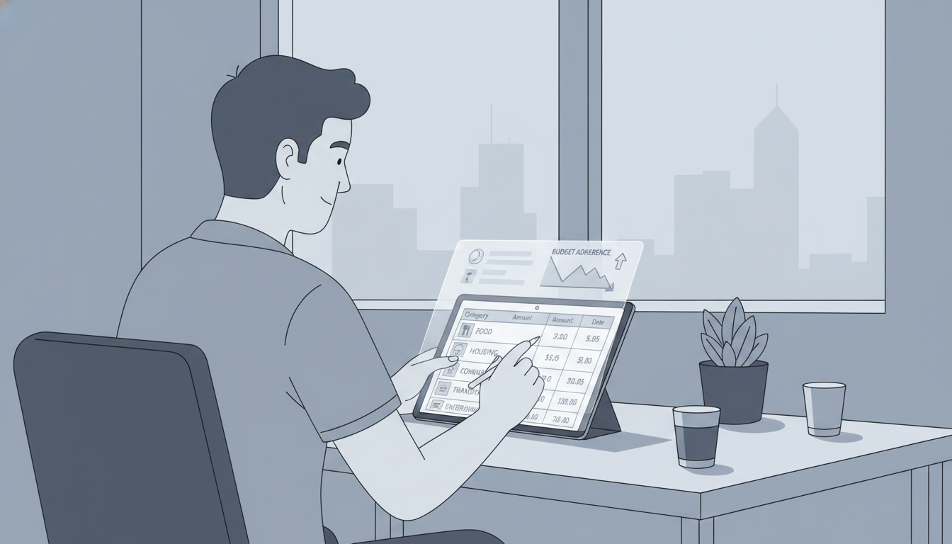 가계부 앱으로 월별 지출을 꼼꼼하게 기록하며 예산을 관리하는 모습
