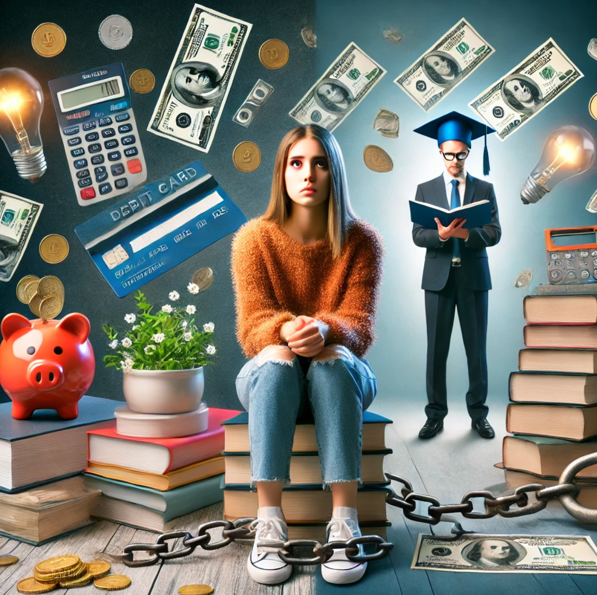 요즘 청년들이 빚이 많은데 금융교육에 대한 중요성을 알려주는 사진입니다.