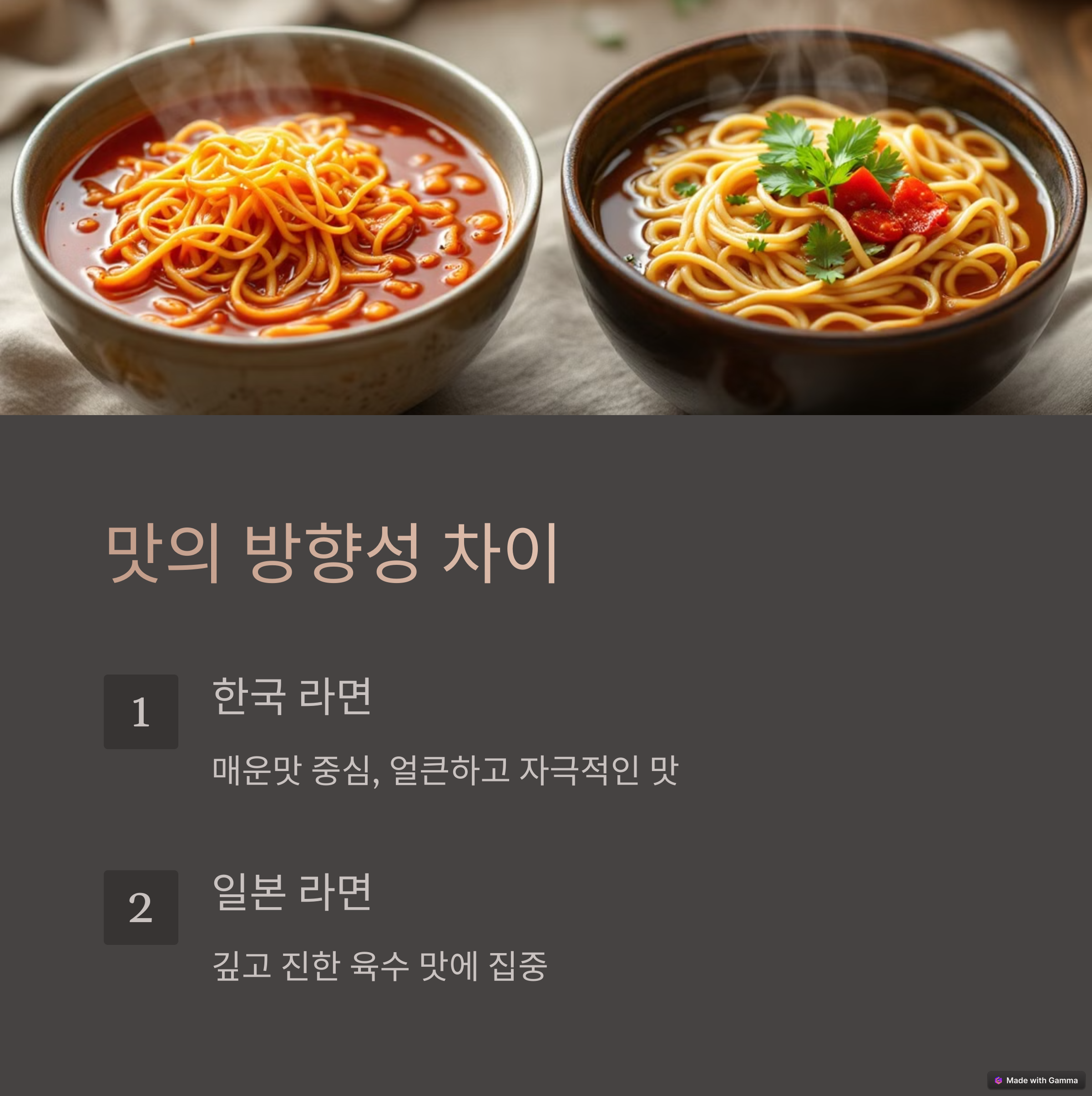 한국 라면과 일본 라면 맛의 방향성 차이