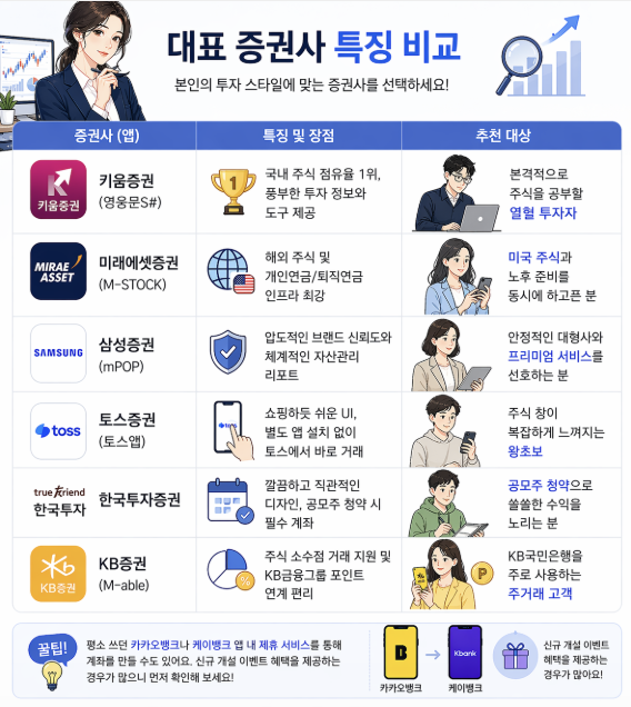 주식 증권사 추천 비교 키움 미래에셋 삼성 토스 한국투자 KB 장단점 정리