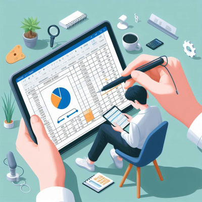 손으로 디지털 기기를 조작하는 장면과 분석 도구