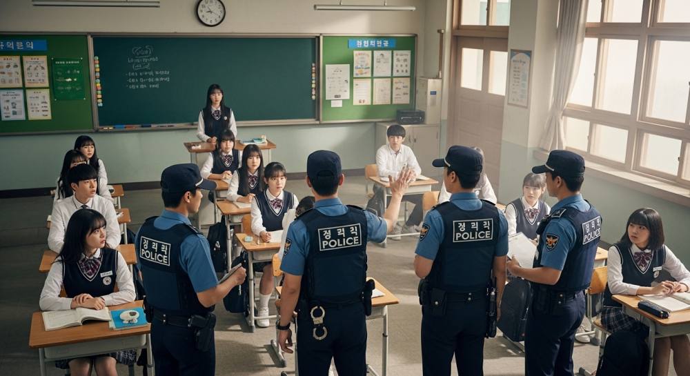 고등학교에 경찰 출동한 사진