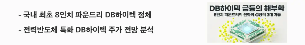 DB하이텍 주가 전망: &rsquo;국내 최초 8인치 파운드리 DB하이텍 정체'라는 문구가 포함된 웹배너 이미지. 이 이미지는 DB하이텍이 8인치 웨이퍼 기반 전력반도체에 특화된 파운드리 기업이라는 점을 시각적으로 전달하며, 블로그의 DB하이텍 주가 전망과 관련된 내용을 설명함