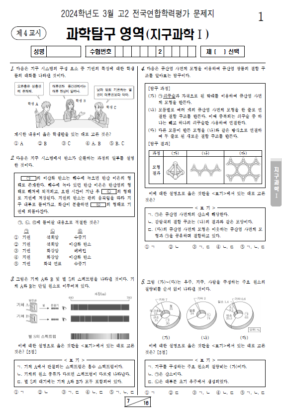 2024-3월-고2-모의고사-지구과학 1-기출문제-다운