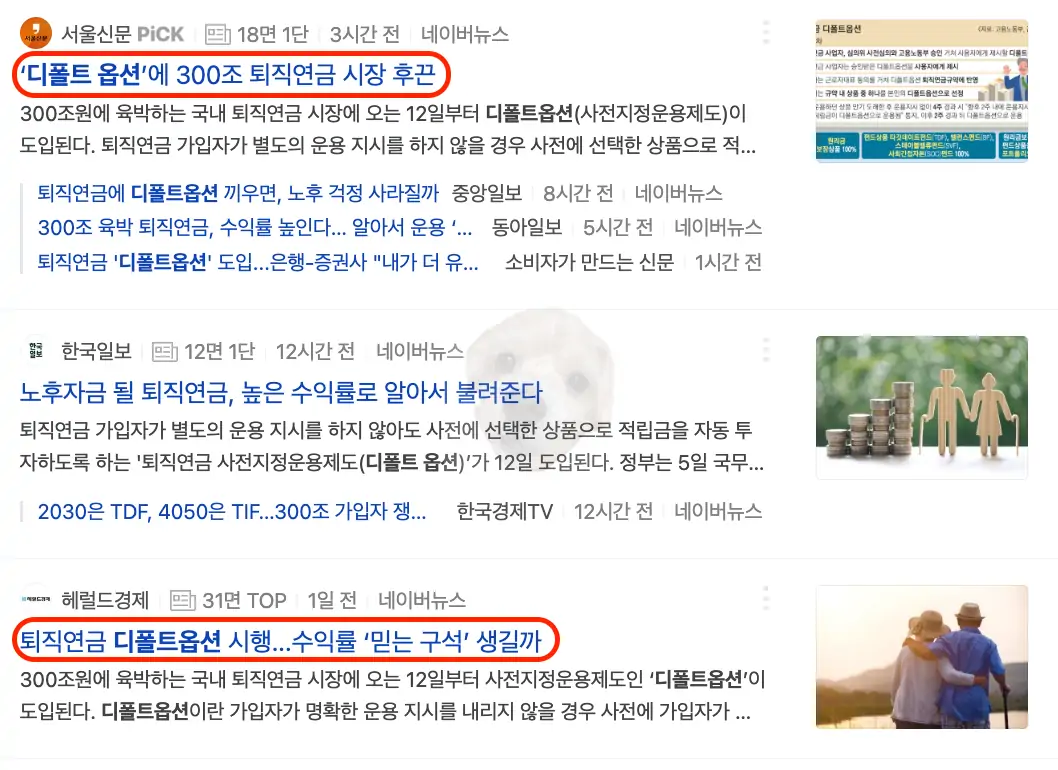 디폴트 옵션 관련 뉴스 기사 사진
