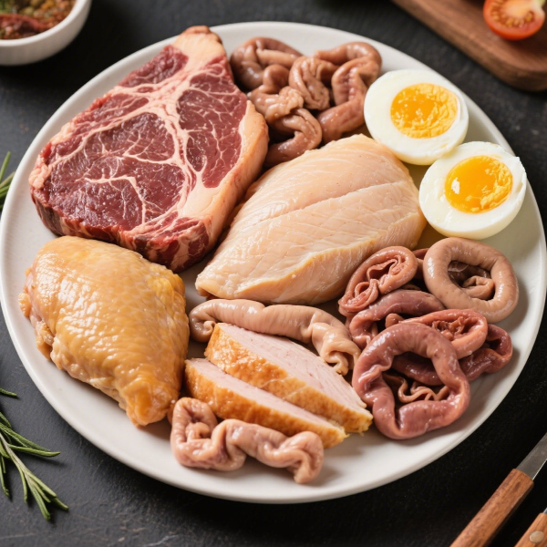 고기 중심의 식단이 담긴 접시와 함께한 카니보어 식단 구성