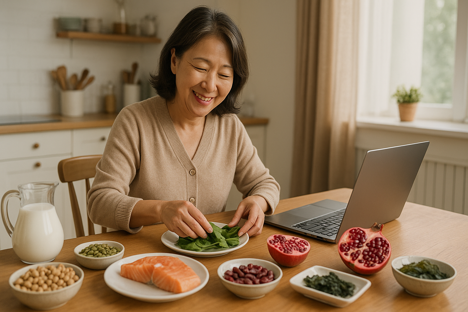 다양한 식재료가 놓여 있는 식탁