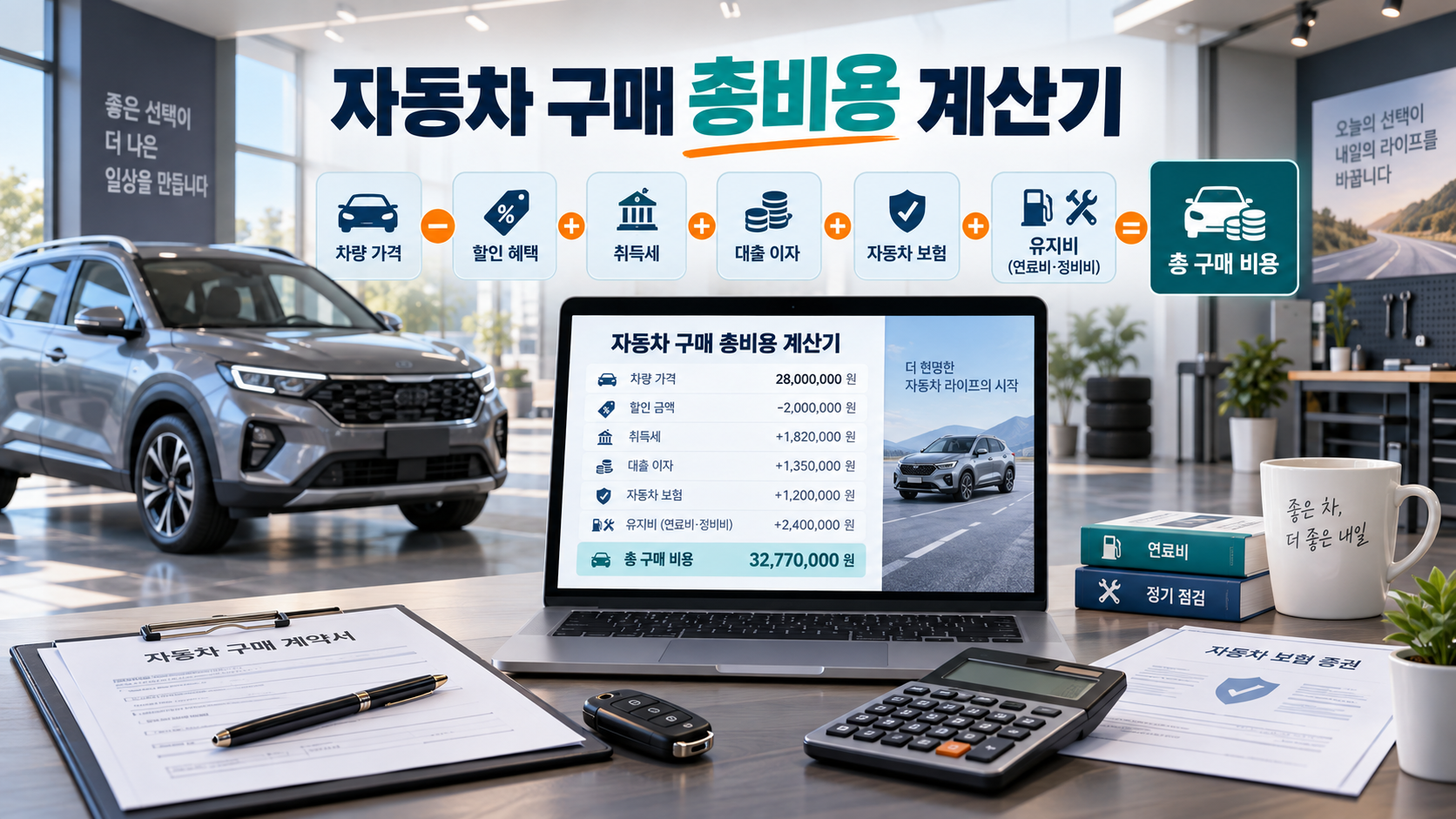 자동차 구매 총비용 계산기 - 취득세&middot;할부이자&middot;보험료&middot;유지비 합산