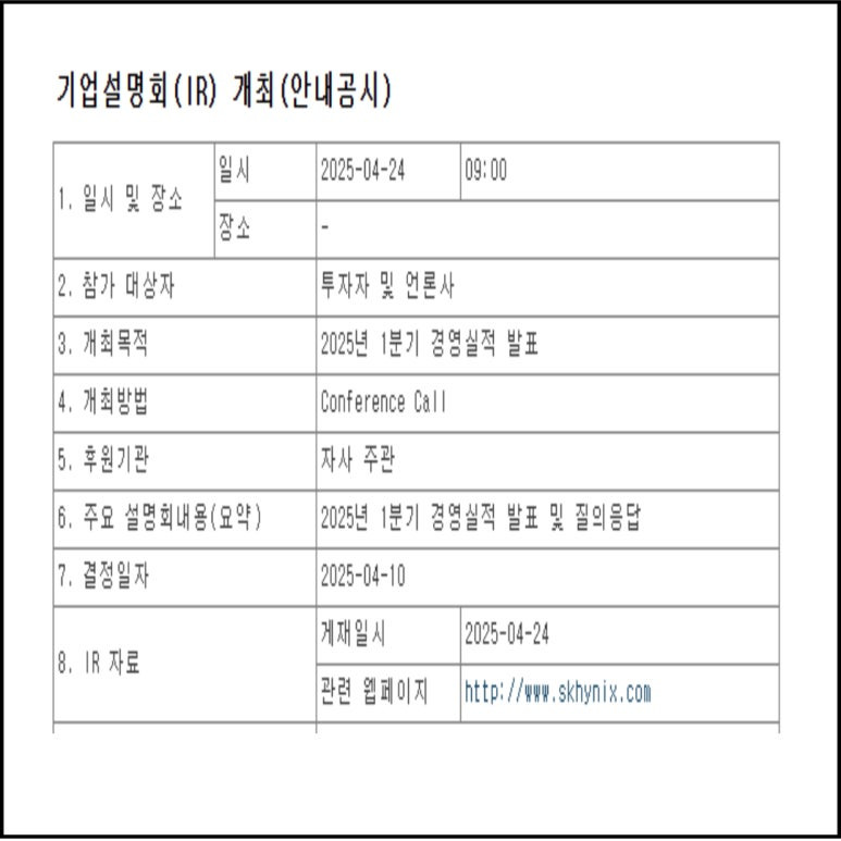 기업설명회 개최 공시