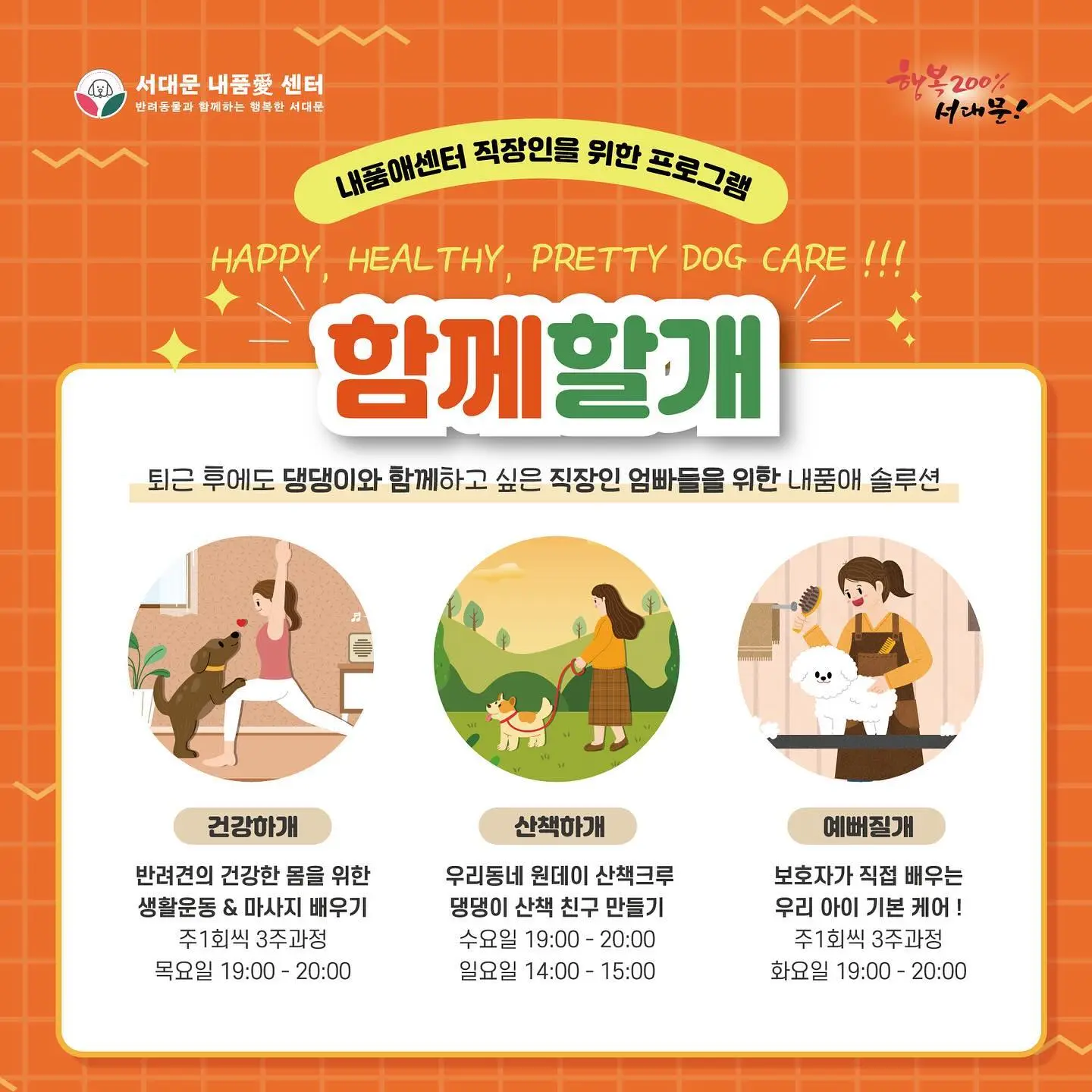 홍은동 서대문구 내품애센터 함께할개 반려견 프로그램 소개! 직장인 대상 운동 마사지 교육 신청 방법