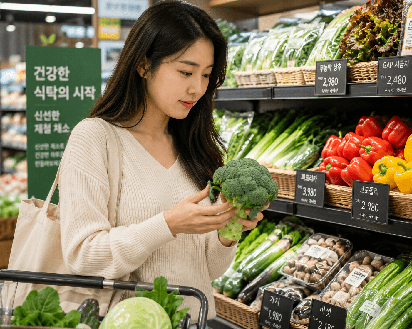 건강한 식재료를 살펴보는 모습