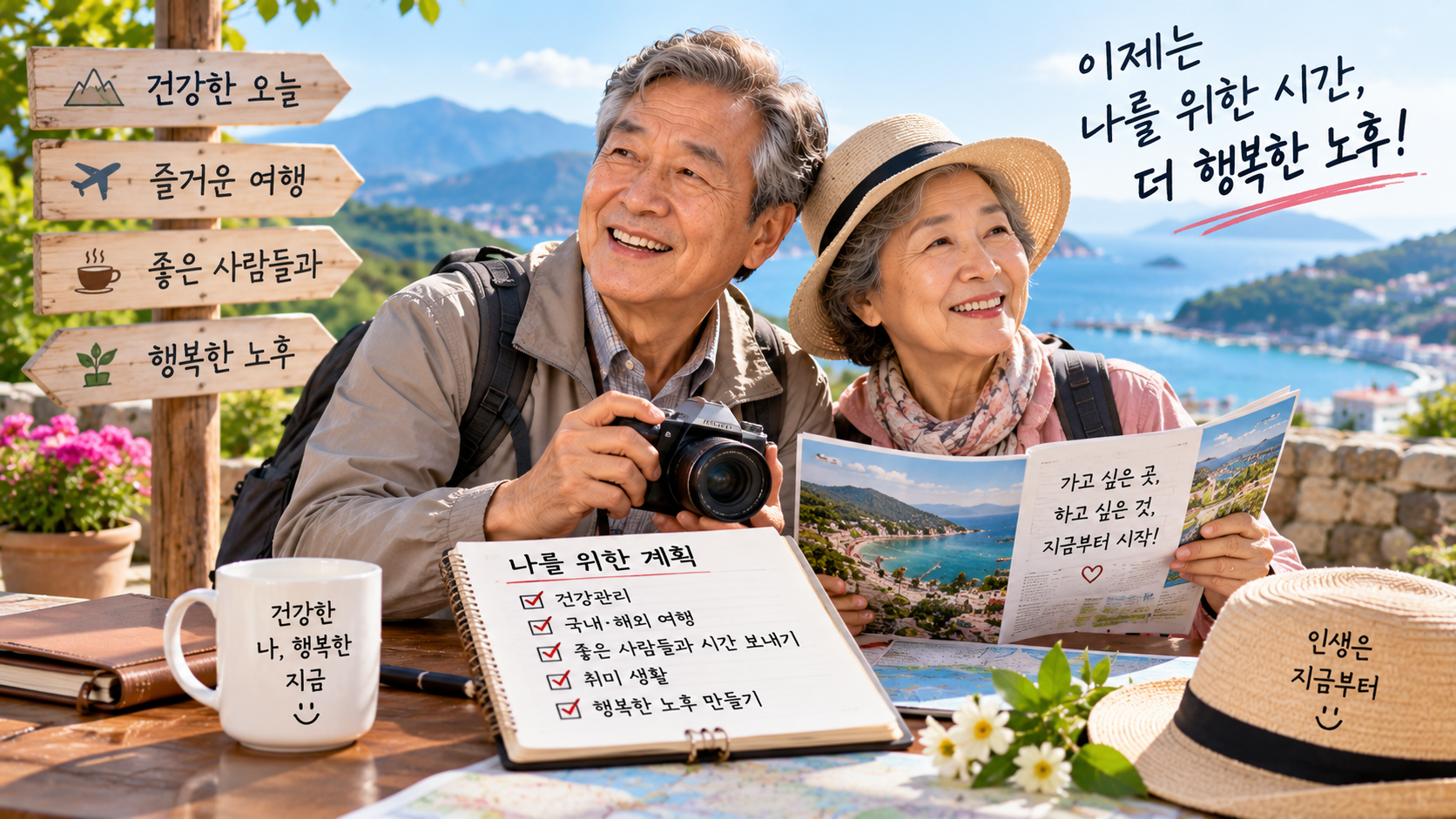 건강과 여행 등 자신의 행복을 위해 계획적으로 돈을 사용하는 70대 부부