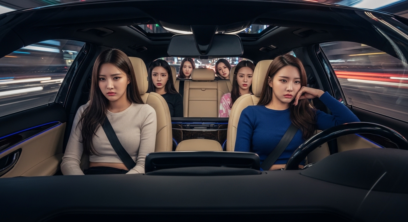 막힌느 차안에서 힘든 여자들