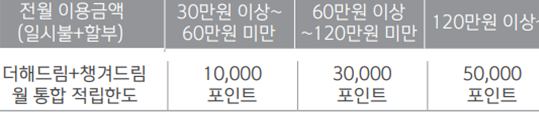 더해드림+챙겨드림, 월 통합 적립한도 (표)